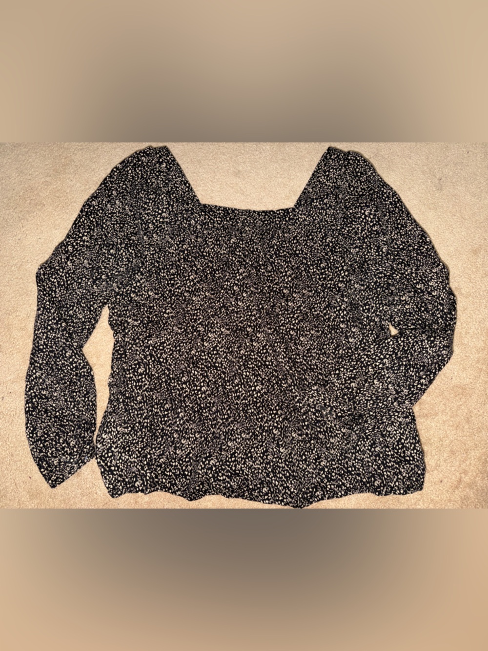 Old Navy Black and Cream Speckled Square-Neck Blouse